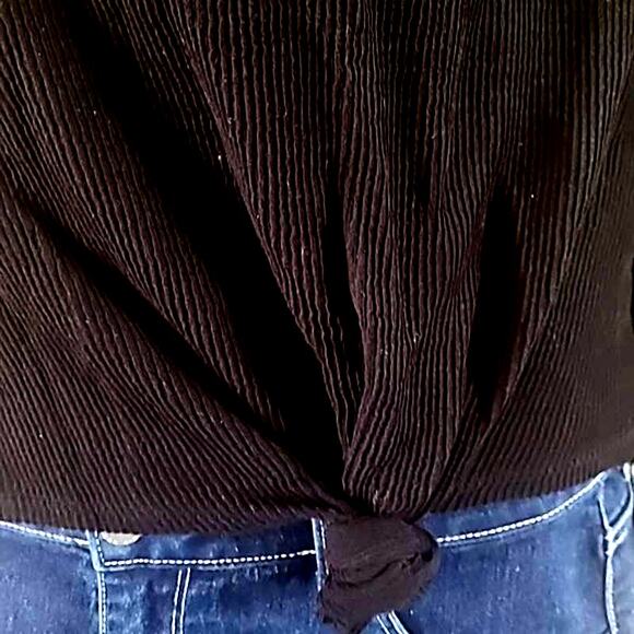 NWOT Madewell Elwood Black Ribbed Knit Knot-Front Long Sleeve Top Size Medium - Picture 8 of 9